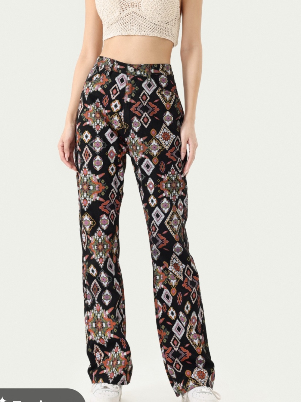 Cider Women’s Size L Black Aztec Geometric Print Ankle Pants Boot Cut